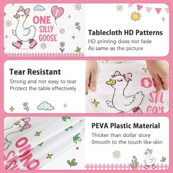 One Silly Goose Birthday Tablecloth & Plates - Picture 5 of 11